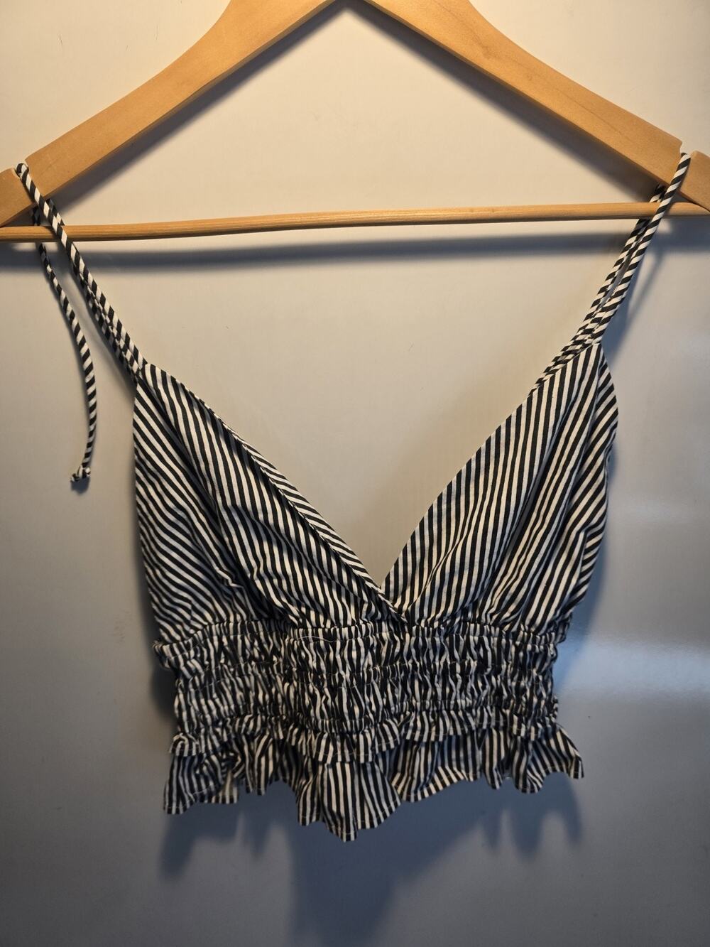Sim & Sam Women's Small Black White Striped Tie Shoulder Crop Top boho tank NWT